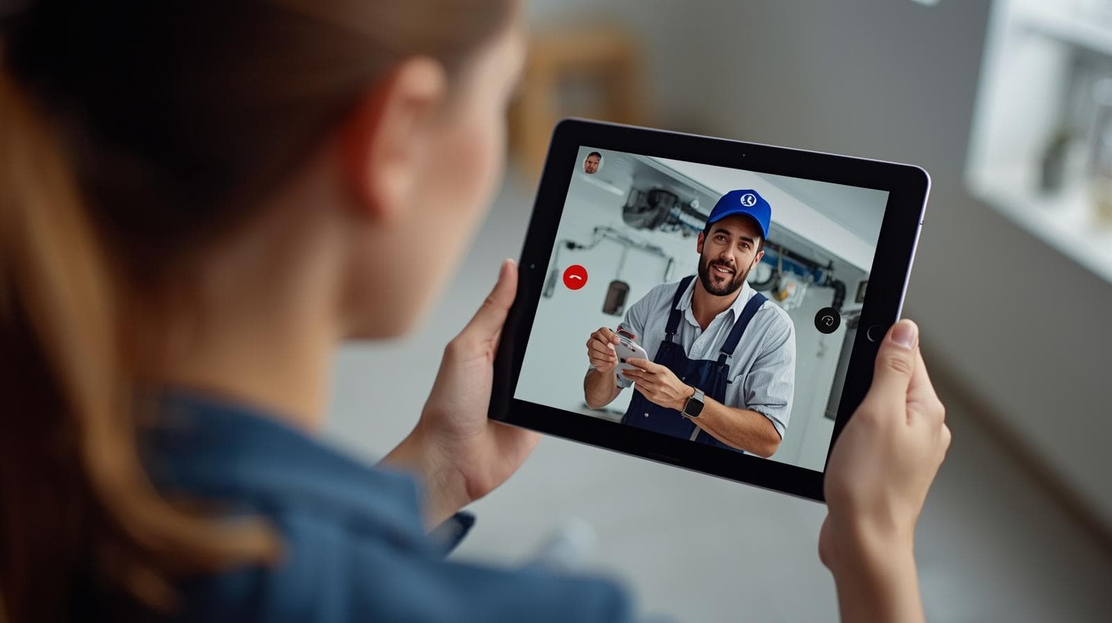 Video call with home services professional